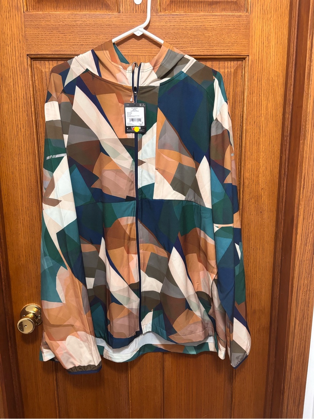 DSG Geometric Lightweight Hooded Jacket in Teal, Brown, Tan. Sz XXL NWT